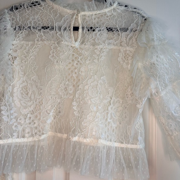 Forever That Girl Anthropologie Elegant White Lace Ruffle Top - Picture 7 of 7